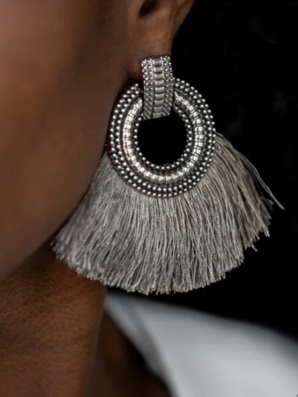 TASSEL Fringe Hoop Statement Dangle Earrings NWOT